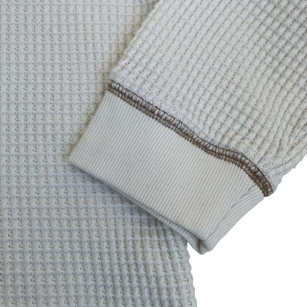 Madewell Sz M Boxy Cropped Waffle Knit Split Neck Long Sleeve Tee Antique Cream - Picture 10 of 16